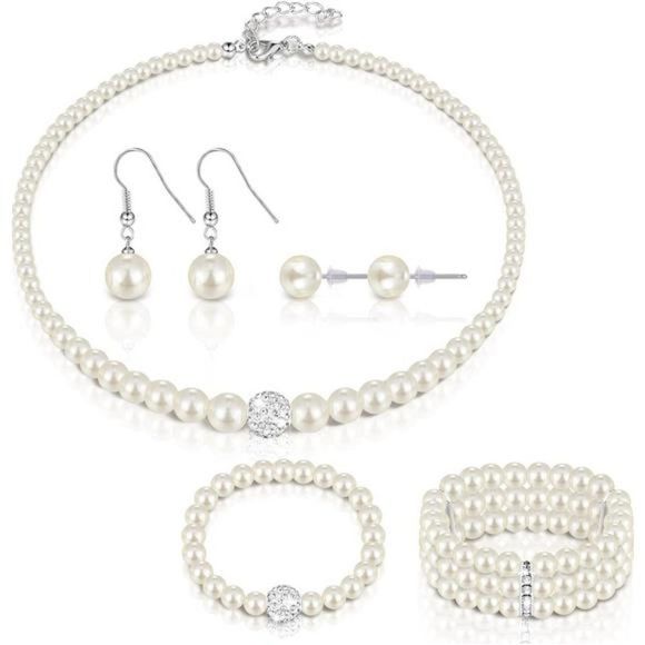 Jewelry - Glenmal Pearl Jewelry Set for Women Wedding Faux Girls Pearl Necklace Bracelet
